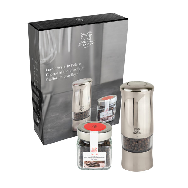Peugeot Zeli Electric Pepper Mill with Light, and Pepper Cube Gift Set